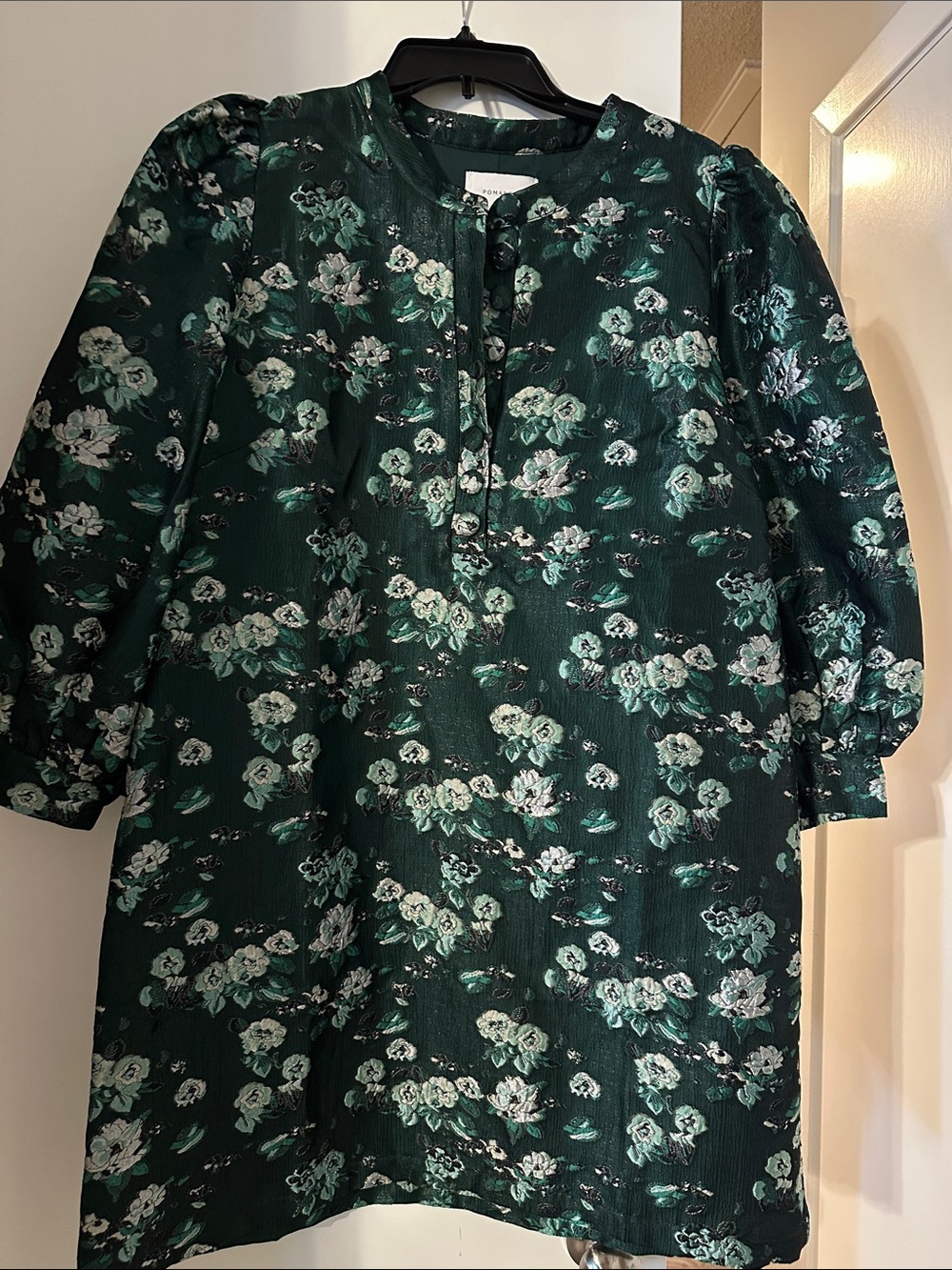 Pomander Place- Emerald Magnolia Floral Jacquard Samantha Dress